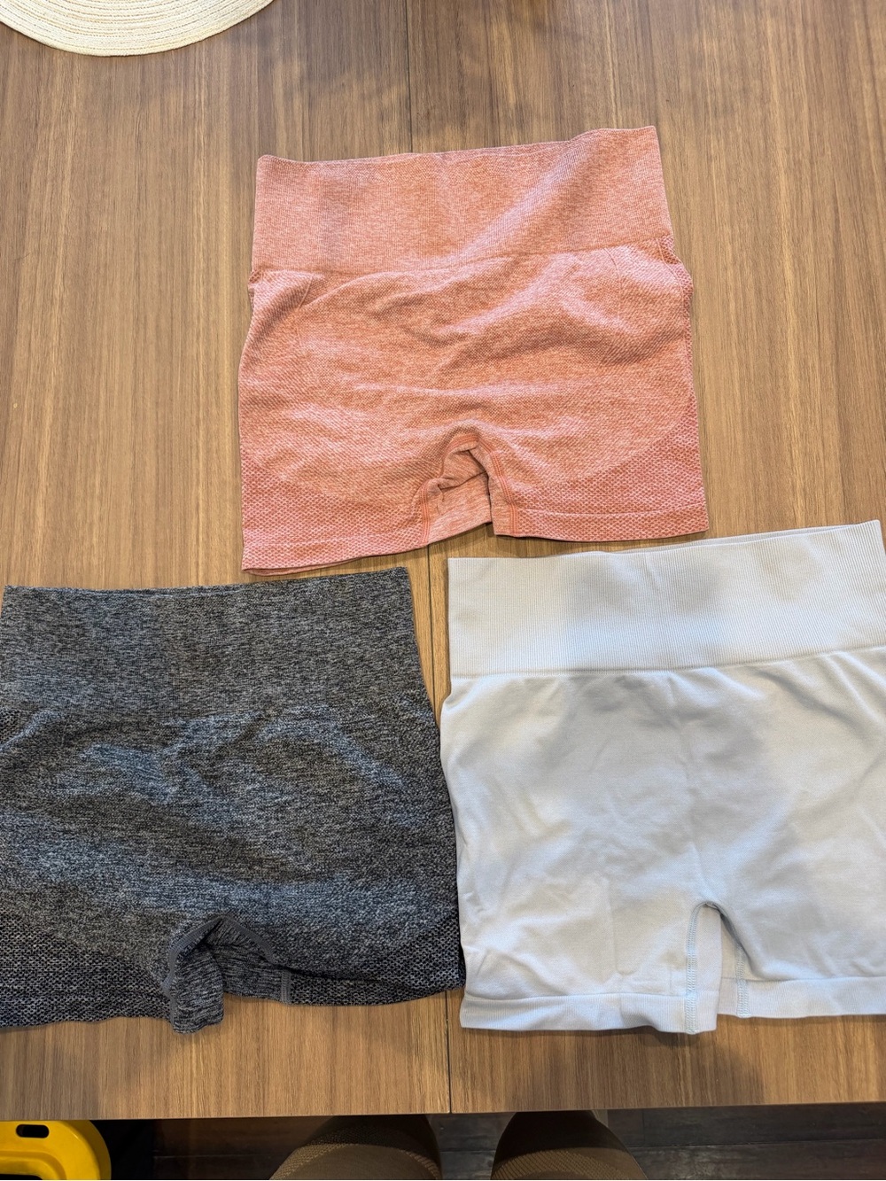 Set of 3 High-Waist Seamless Workout Shorts - Coral, Charcoal, Light Gray